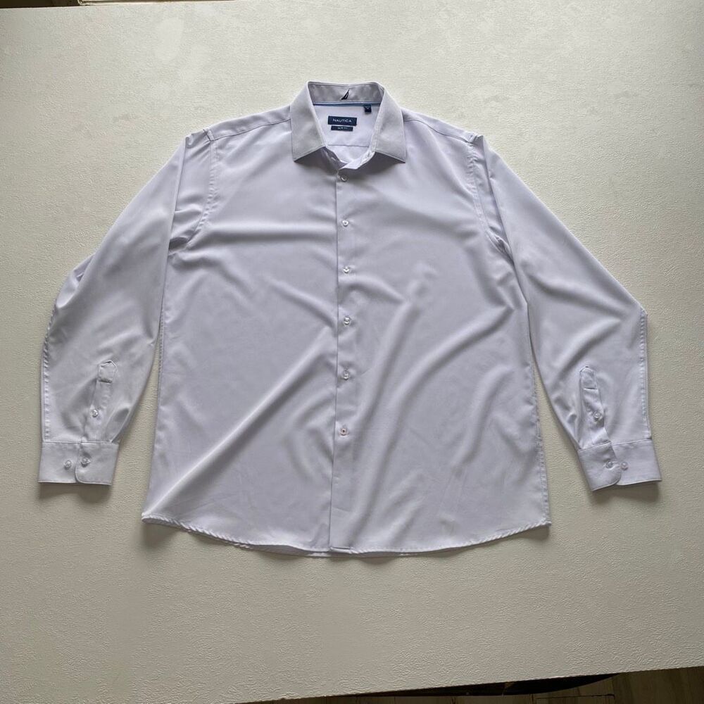 Nautica Slim Fit White Dress Shirt Men’s XL 17–17.5 Button Down